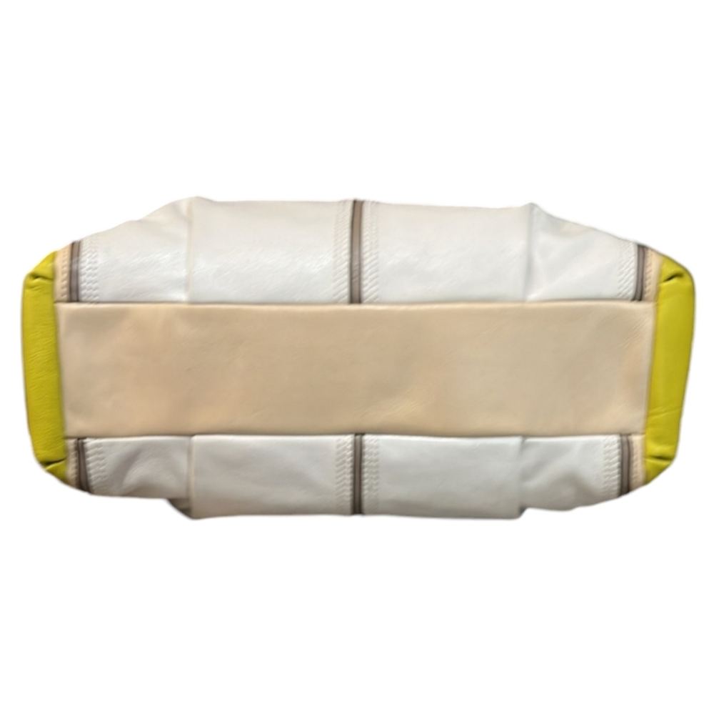 COACH EUC Madison Colorblock Kara Carryall beige/lime Leather Excellent LIKE new - Picture 6 of 11